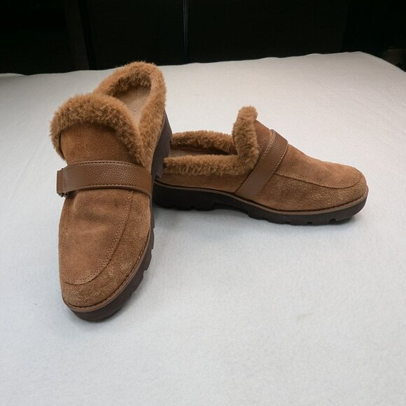 Vionic Women's Kailen‎ Faux Fur Tan Brown Sherpa Mules Slip-On Size 6.5 - Picture 1 of 10